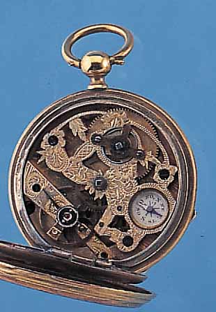 HERRENTASCHENUHR LEPINE, SCHWEIZ/ENGLAND UM 1895, METALL M. GG-AUFLAGE, SCHLüSSELAUFZUG, EMAILBL., BODEN SCHMUCKGRAV., DARST. EINES SPRINGENDEN ...