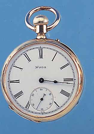 OFFENE HERRENTASCHENUHR LEPINE, REF.-NR. 10311, SCHWEIZ UM 1890, GG 750/000, GEH. GE- SAMTQUALITäT, 2-TEIL. EMAILBL. ZUM RAND L. BESCH., ...