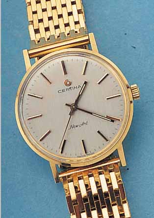CERTINA HERRENARMBANDUHR NEW ART, SCHWEIZ UM1968, GG 750/000, EINSCHALENAUSF., NEUTR. METALLBAND M. GG-AUFLAGE, BLATT VERS., ...