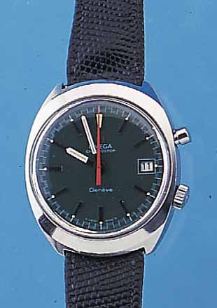 OMEGA HERRENARMBANDUHR CHRONOSTOP, REF.-NR. 146009, SCHWEIZ UM 1968, EDELST., BODEN GE- SCHR., EINFACHER CHRONOGRAPH M. ZäHLER, ONE- ...