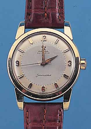 OMEGA HERRENARMBANDUHR SEAMASTER, REF.-NR. 2846/11, SCHWEIZ UM 1958, EDELST., GG-HAUBE VERS. ORIG.-BLATT FL., HOCH AUFGES. GOLD-STD.-ZEICHEN, ...