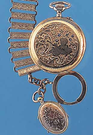 DAMENTASCHENUHR, SCHWEIZ UM 1900, GG 750/000, LEPINE, EMAILBL. M. KL. SEK., RüCKS. GRAV., DARST. TEILW. EMAILL. BLüTEN üBER ...