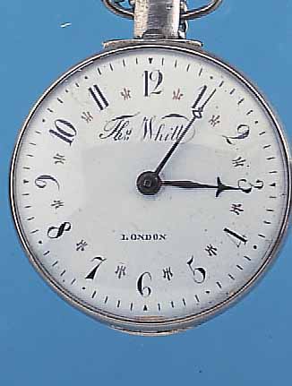 THOMAS WHITT LONDON SPINDELHERRENTASCHENUHR, ENGLAND UM 1810, NICKELGEH., GEW. EMAILBL. SIGN., L. BESCH. BEI 11, VERG. PLATINENWERK, ANTRIEB ...