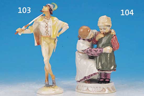 PORZELLANFIGUR, MEISSEN, UM 1905, PORZELLAN, H. 12 CM, KINDERPAAR, KOPF GEKLEBT