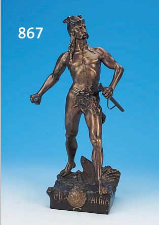 BRONZESKULPTUR, SIGN. M. FUGERE, UM 1900, H. 44 CM, GALLIER, AM ARM OFFENE BOSSIERNAHT