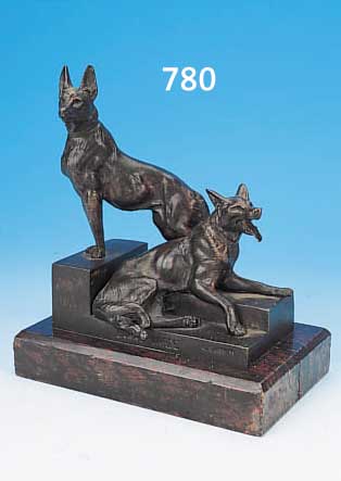 BRONZESKULPTUR, CARVIN, L., UM 1920, 26 X 22 CM, BEZ. BONNE GARDE, AUF STEINSOCKEL, DIESER GESPRUNGEN