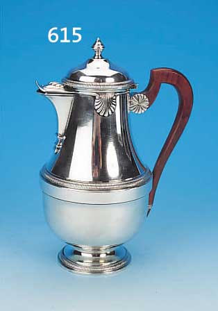 KAFFEEKANNE, FRANKREICH, AUCIER, UM 1900, SILBER, H. 23 CM, HOLZGRIFF, KLASS. DEKOR