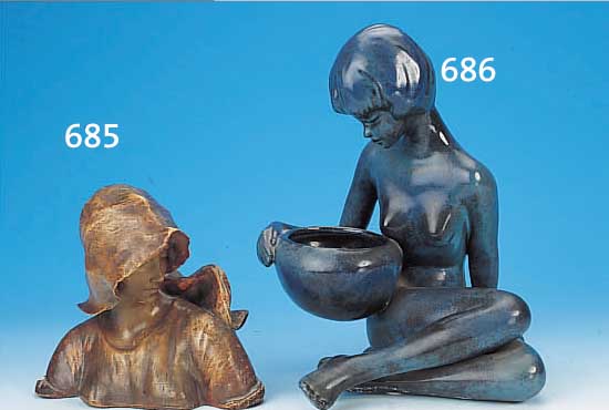 BüSTE, GOLDSCHEIDER, 1904-06, STEINGUT, 21 X 24 CM, L. BEST.