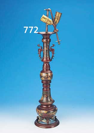 LAMPE, JAPAN, UM 1880, BRONZE, H. OHNE FASSUNG CA. 60 CM, URSPRüNGL. LEUCHTER, UMGEBAUT, ELEKTR. ...