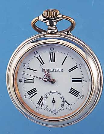 REGULATEUR DIENSTUHR, REF.-NR. 52029, SCHWEIZ UM 1910, NICKEL, D. CA. 68 MM, EMAILBL. SIGN., VERG. BRüCKENANKERW., 15 ST., ANKER M. ...