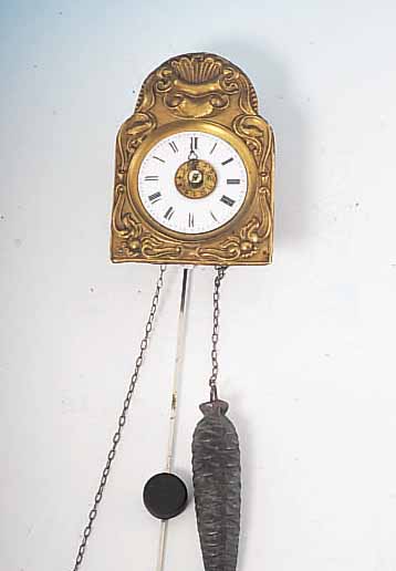 WAND/SCHILDERüHRCHEN, SCHWARZWALD UM 1860, HOLZPLATINEN, HOLZGEH., SCHILD M. GEPR. MES- SING, EMAILBL., EINZEIGERANZ., EHEM. WECKFKT. WURDE ...
