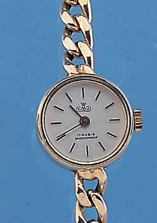GLASHÜTTE DAMENGOLDBANDUHR, DEUTSCHLAND UM 1974, GG 585/000-GEH. INCL. NACHTR. ANGES. GG 585/000-GLIEDERBAND, BODEN GEDR., MINERAL- FLACHGL., ...
