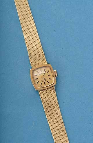ORDIAM DAMENGOLDBANDUHR, SCHWEIZ/DEUTSCH- LAND UM 1965, GG 585/000 INCL. GG-MILANAISE- BAND, BODEN GEDR., BLATT MATT VERG., ZUM RAND MINIM. ...