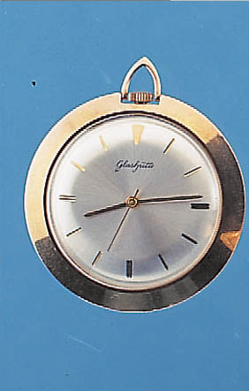 GLASHÜTTE FRACKUHR, DEUTSCHLAND UM 1968, METALL VERG., NUTZSP., BODEN GEDR., BLATT VERS., KAL. 70,1, 17 ST., RINGUNR., STOßGES., ...