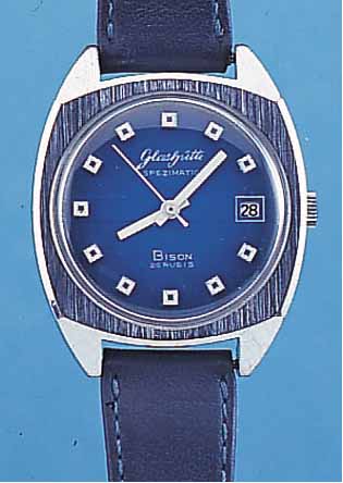 GLASHÜTTE HERRENARMBANDUHR SPEZIMATIC/BISON, DEUTSCHLAND UM 1970, METALL HARTVERG., EDEL-ST.-BODEN GEDR., ZENTRALROTOR, KAL. 7520, RINGUNR., ...