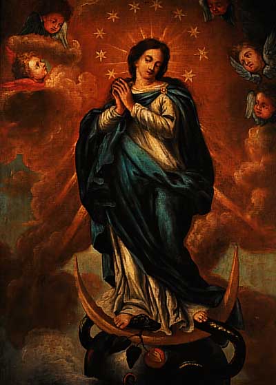 UNBEKANNTER KüNSTLER, 1. HäLFTE 19. JH., MONDSICHELMADONNA MIT PUTTI, ÖL/LWD., 83 X 56 CM, R.
