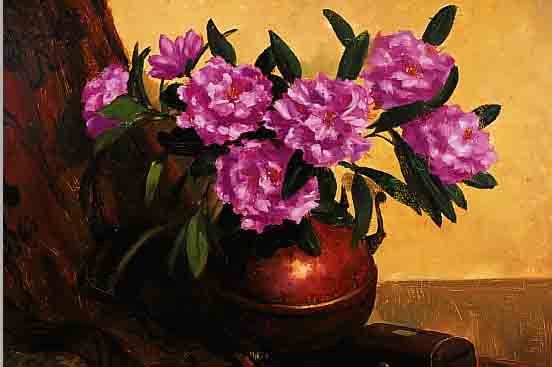 LEEUWEN, HENK VAN, *1890 - 1972, HOLLäNDISCHER BLUMENMALER, HIER: RHODODENDRON IN VASE, ÖL/LWD., SIGN., 60 X 73 CM, R.