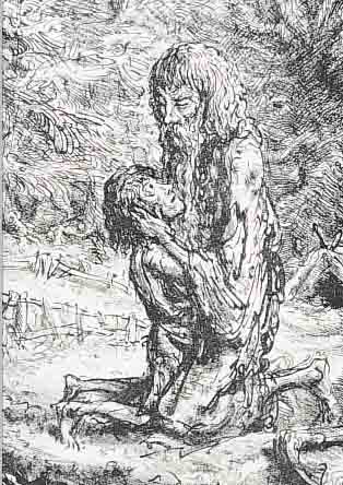 WEBER, A., PAUL, 1893 - 1980, ORIGINALLITHO, 25.9 X 17.8 CM, TOD DES EINSIEDLERS, AUF VELIN, IM STEIN SIGNIERT, RüCKSEITIG ...