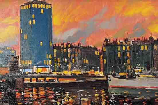 BERGMANN, ZWEITE HäLFTE 20. JH., NäCHTLICHERHAFEN, ÖL/LWD./HARTFASER, SIGN., 50 X 80 CM, R.