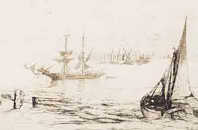 HADEN, SIR FRANCIS SEYMOUR, *1818 LONDON - 1910, HOCHGEACHTETER BRITISCHER GRAFIKER UND CHIRURG, WAR ENG MIT WHISTLER VERBUNDEN, HIER: BLICK ...