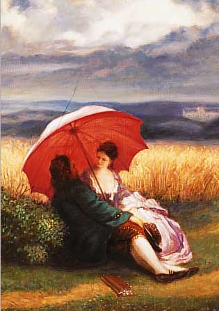 KAPE, A. M. O.ä., 1. HäLFTE 20. JH., HIER: LIEBESPAAR IM KORNFELD, ÖL/LWD., SIGN., 50 X 39 CM, R.