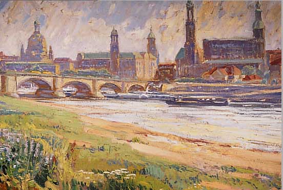 SCHREYER, OSKAR, DRESDENER KüNSTLER, NACH- GEWIESEN UM 1930, HIER: DRESDENANSICHT MIT AUSGUSTUSBRüCKE, ÖL/HARTFASER, MONOGR. SCH., 65 X 85 ...