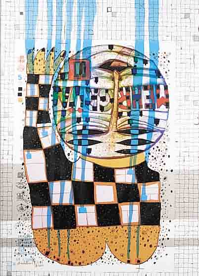 HUNDERTWASSER, FRIEDENSREICH, ROTOLANTE, MISCHTECHNIK MIT METALLFOLIENDRUCK VON 1983, HANDSIGNIERT UND NUM. 117/1304, CA. 70 X 47 CM, ...