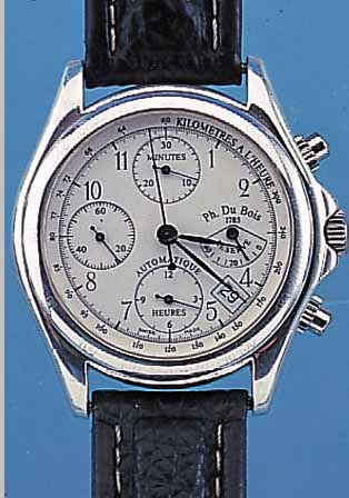 PH. DU BOIS ARMBANDCHRONOGRAPH RESERVE, REF.-NR. 269, SCHWEIZ UM 1995, STERLINGSILBER,BODEN U. GLASR. GEDR., RHOD., BOMB. MINERAL- GL., IN GER. ...