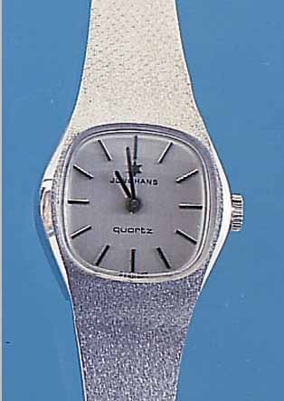 JUNGHANS DAMENGOLDBANDUHR, REF.-NR. 15-9861/14189, DEUTSCHLAND UM 1982, WG 585/000 RHOD. INCL. MILANAISEBAND, BODEN GEDR., HIGH-TECH- QUARTZWERK, ...