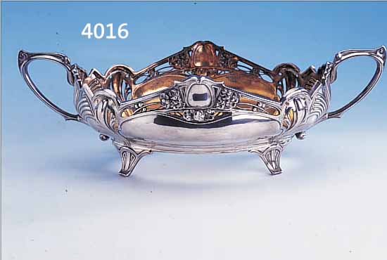 DOPPELHENKELANBIETSCHALE, BRUCKMANN & SöHNE HEILBRONN FüR POSEN BERLIN, 800ER SILBER, INNENVERGOLDET, UM 1902/05, ABSTR. FLORAL, SYMMETR. ...