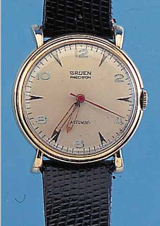 GRUEN HERRENARMBANDUHR PRECISION, REF.-NR. 470/611, SCHWEIZ/USA UM 1952, METALL HARTVER- G., EDELST.-BODEN GEDR., SOGEN. HAMMERAUTO- MATIK, BLATT ...