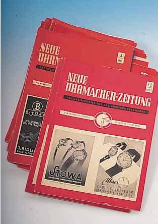 "NEUE UHRMACHER-ZEITUNG", ULM, 20 AUSGABEN,NR. 12+20 V. 1952,NR. 3,4,14,19,22+24 V. 1953,NR. 2,5,7,9,11,14+20 V. 1954, NR. 1,2,6,11+21 V. ...