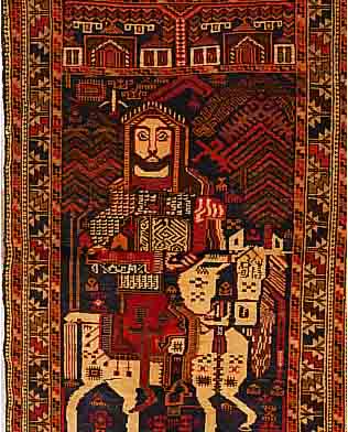 ZAKINI, AFGHANISTAN, 136 X 88CM, EHZ 3 WOLLE AUF WOLLE, CA.30 JAHRE, (PORTRAIT IMAN ALI),
