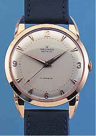 VALMON HERRENARMBANDUHR AUTOMATIK, REF.-NR. 238654, SCHWEIZ UM 1955, RG 750/000, BODEN U. GLASR. GEDR., BET. BANDANST., VERS. BLATT M. AUFGEL. ...