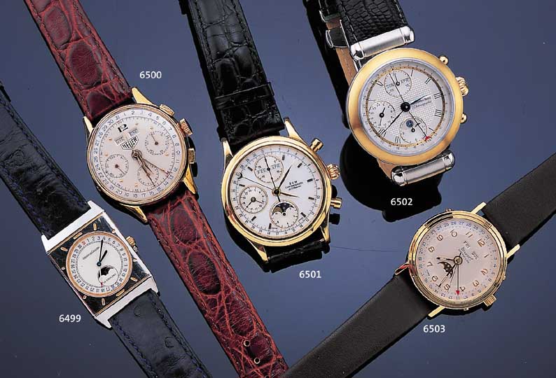 HEUER ARMBANDCHRONOGRAPH CALENDAR, REF.-NR. 73664, SCHWEIZ UM 1958, GG 750/000, BODEN U. GLASR. GEDR., BLATT REST., VOLLKALENDERANZ. AUßER ...