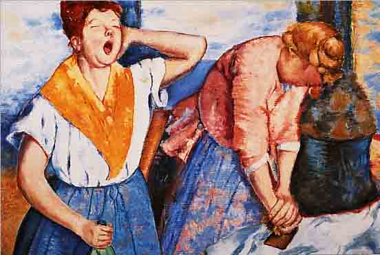 UNBEK. ZEITGENöSS. KüNSTLER, WäSCHERINNEN, IN DER ART DER FRANZöSISCHEN IMPRESSIONISTEN, ÖL/MALKARTON, UNSIGN., 50 X 53 CM, R.
