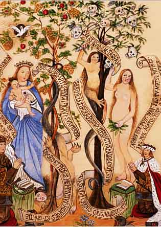 UNBEKANNTER KüNSTLER, WOHL 19. JH., SINN- BILDLICHE DARSTELLUNG DES BAUMES DES LEBENS (CHRISTUS) UND DER URSPüNGLICHEN SüNDE (DES TODES), ...