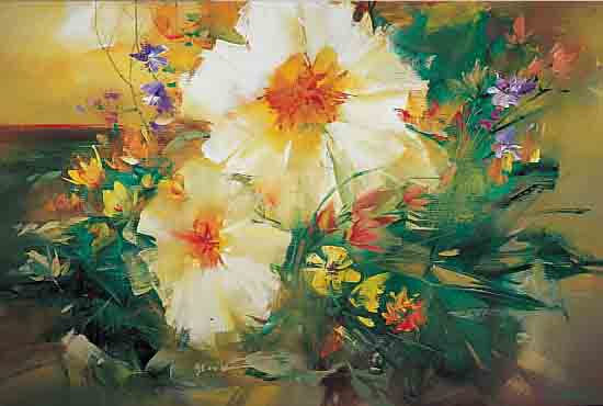 WILFRED, ZEITGENöSSISCHER KüNSTLER, BLUMEN- IMPRESSIONEN, ÖL/LWD., SIGN., 102 X 77 CM