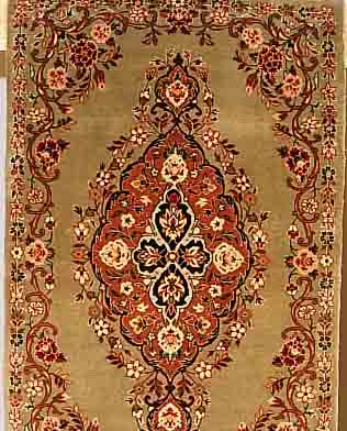 ESFAHAN FEIN,PERSIEN CA 98 X 63 CM. KORKWOLLE M.U.AUF SEIDE.CA 900.000 KN/QM.