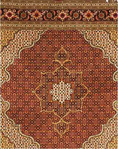 TäBRIZ FEIN,PERSIEN CA 154 X 151 CM. KORKWOLLE MIT SEIDE.CA 500.000 KN/QM.