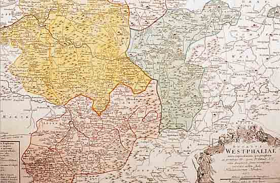 KONVOLUT VON 2 BLATT, ALTKOLOR. KUPFSTICHK. WESTFALLEN: 1.) ALTKOLOR. KUPFERSTICHK. V. VISSCHER, CA. 1670, S. R. I. WESTPHALIAE CIRCULUS IN ...