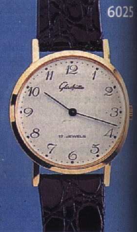 GLASHÜTTE HERRENARMBANDUHR, METALLGEH. HART-VERG., BODEN GEDR., EMAILFARB. KONTRASTZIFFER-BL., ARAB. ZIFFERN, DAMENANKERFORMWERK, GUB KAL. 09/20, ...