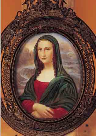 MINATURMALEREI, DEUTSCH, UM 1900, MONA LISA,GOUACHE AUF ELFENBEIN, RAHMEN METALL IN FEINERDURCHBRUCHARBEIT, GESAMTMAß 14 X 11 CM, IM OVAL