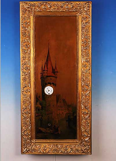 BILDERUHR MIT MUSIKSPIELWERK, WOHL ÖSTERREICH,DATIERT 1902, REICH VERZIERTER UND PROFI- LIERTER HOLZRAHMEN MIT PERLLEISTENDEKOR, ÖL- DRUCK MIT ...