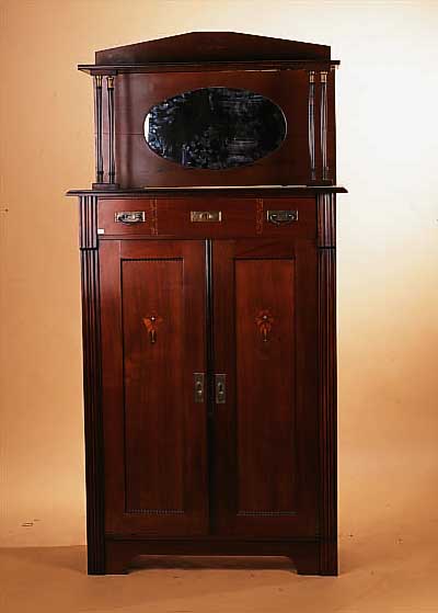 VERTIKO, DEUTSCH, UM 1910, NUßBAUMFURNIER, MIT AUFSATZ, CA. 180 X 90 X 43 CM