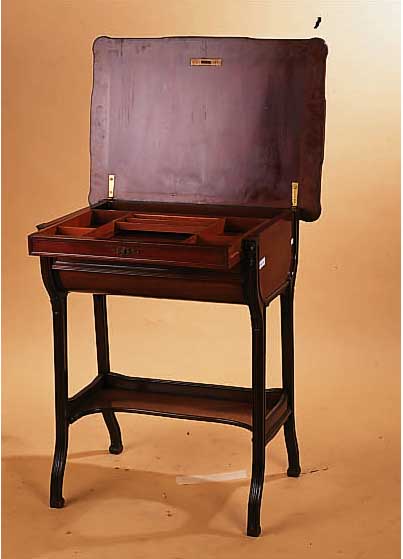 NäHTISCH, JUGENDSTIL, UM 1900, MAHAGONIFURNIER, EINE SCHUBLADE, SCHöNE ELEGANTE FORM, LEICHTE ALTERSSPUREN, OHNE ...