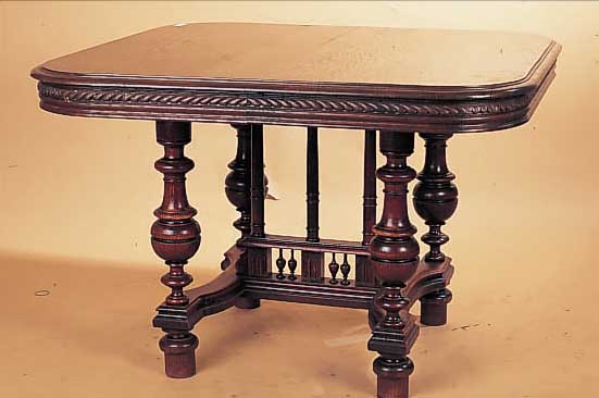 TISCH MIT SECHS STüHLEN, HENRY II, UM 1880, EICHE MASSIV, 74 X 108 X 100 CM