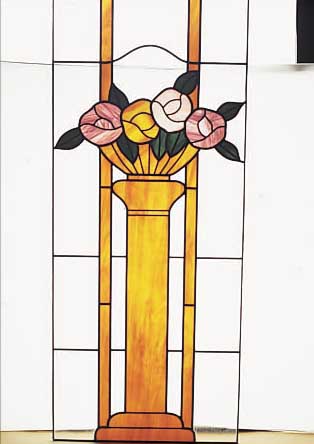 BLEIVERGLASUNG, WOHL DEUTSCH, UM 1920, BLUMENDEKOR, BUNTE GLASEINSATZ, H. 117 CM, B. CA. 50 CM