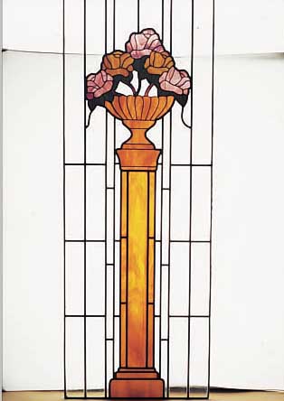 BLEIVERGLASUNG, WOHL DEUTSCH UM 1920, BLUMENDEKOR, BUNTE GLASEINSATZ, H. 135 CM, B. CA. 42 CM, LEICHT RISSIG