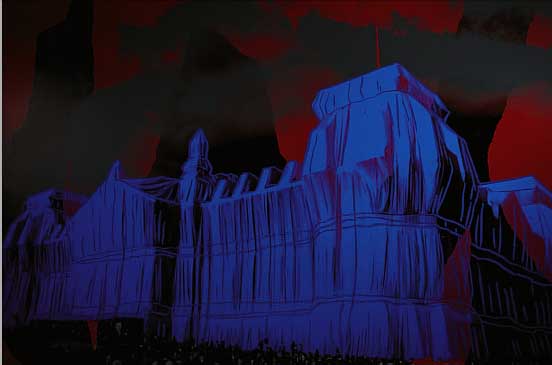 KUHL, HANS-JüRGEN, GEB. 1941 DATTELFELD/SIEG, LEBT IN KöLN, WRAPPED REICHSTAG NACH CHRISTO, FARBSIEBDRUCK, HANDSIGNIERT UND NUM. ...